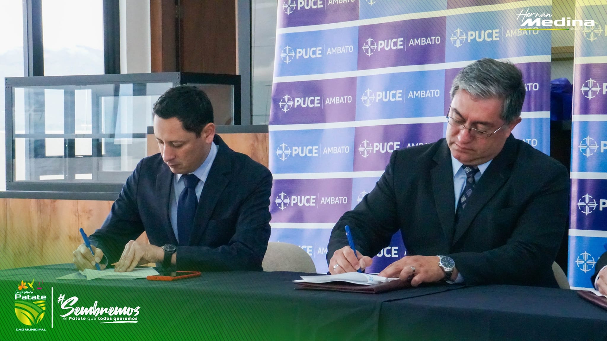 FIRMA DE CONVENIO INTERINSTITUCIONAL ENTRE LA PUCE SEDE AMBATO Y EL GADM PATATE