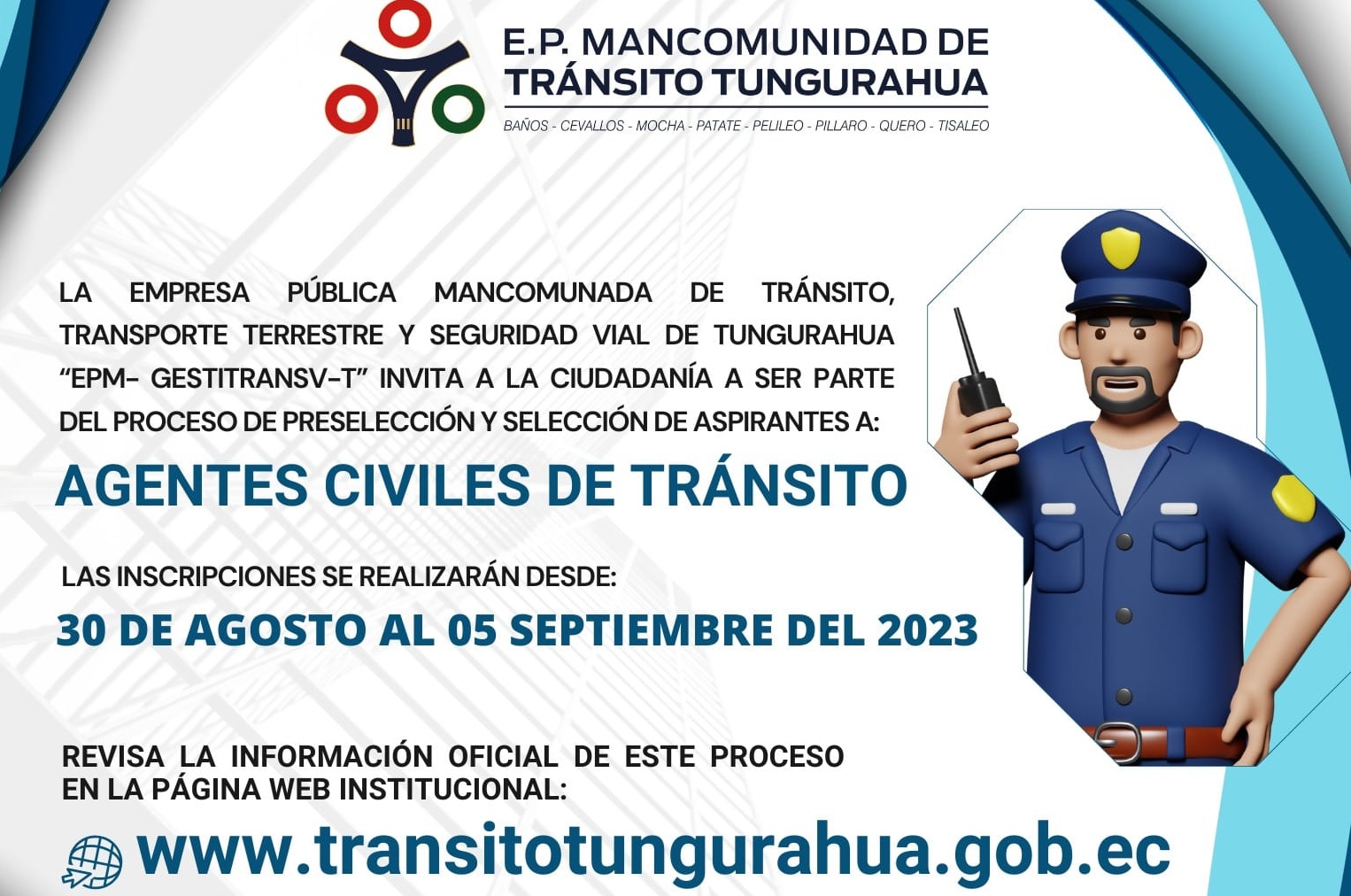PROCESO DE SELECCIÓN DE ASPIRANTES AGENTES CIVILES DE TRÁNSITO TUNGURAHUA