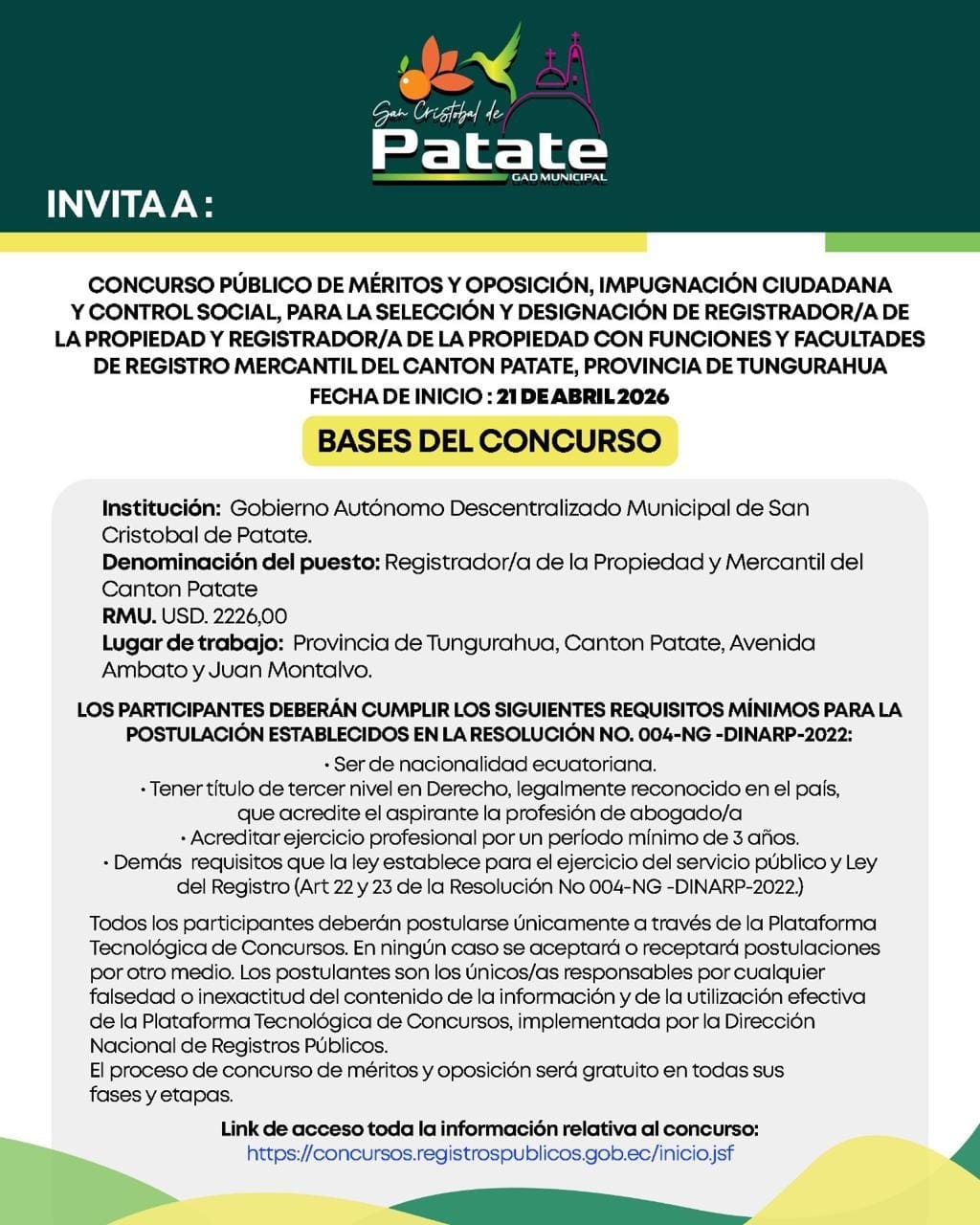 CONCURSO PUBLICO DE MÉRITOS Y OPOSICIÓN DE REGISTRADOR/A DE LA PROPIEDAD